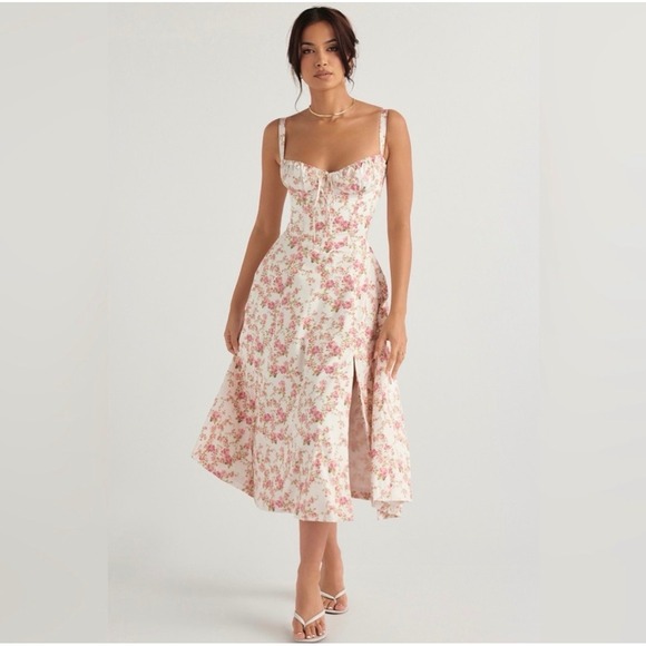 House of CB Dresses & Skirts - House of CB Carmen Bustier Sundress rose floral print XS coquette wedding bride